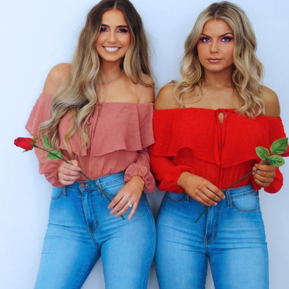 Off shoulder mauve bodysuit